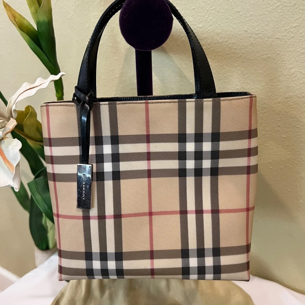 Burberry London Nova Check Coated Canvas Mini Tote Tan Black - Picture 2 of 16